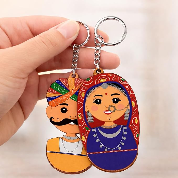 Traditional Indian Couple Acrylic Keychain Set – Turban Man & Veiled Woman