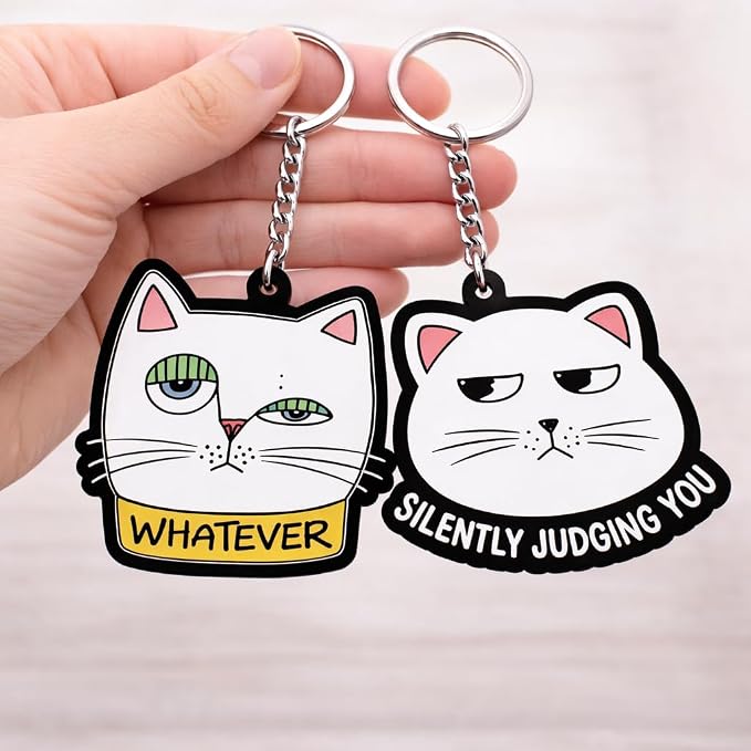 Funny Cat “Whatever” & “Silently Judging You” Acrylic Keychain Set